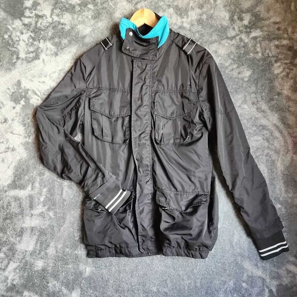 Hot Air Mens Jacket W/ Thumb Hole Ribbed Knit Black Full Zip Size Small Snap